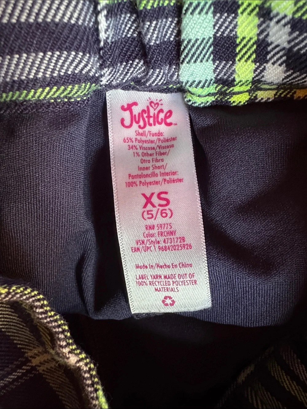 Justice girls plaid